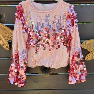 Pink Sequined Crop Top Size L